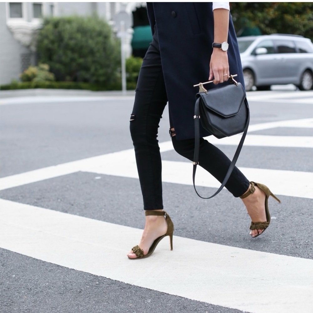 Joie Flirty Fringe Olive Green Suede Sandals - Picture 4 of 10